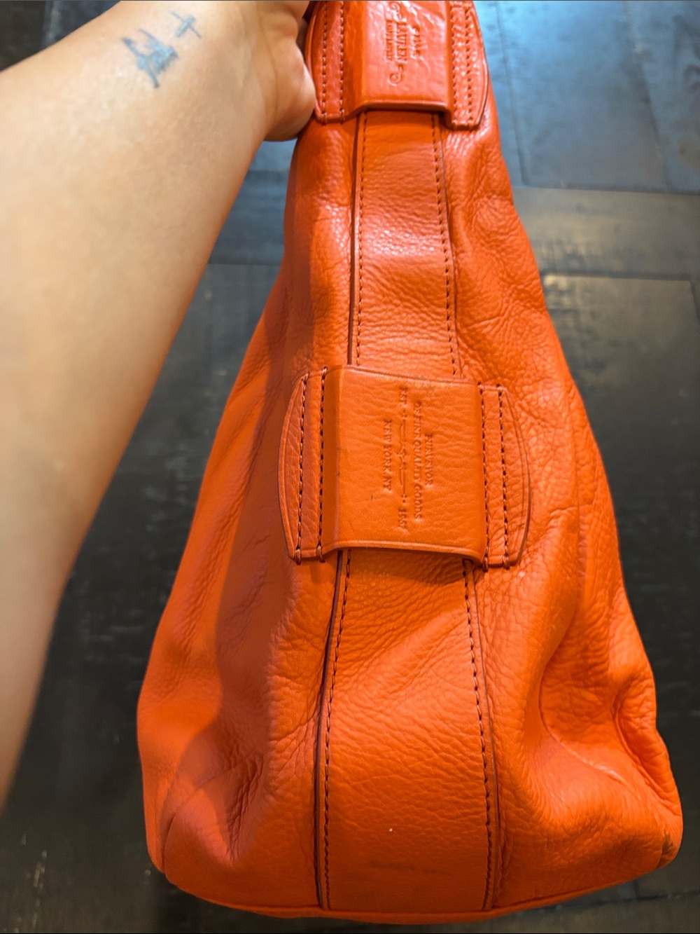 Lauren Ralph Lauren Orange Hobo Pebbled Leather Shoulder Bag Purse - Picture 6 of 14